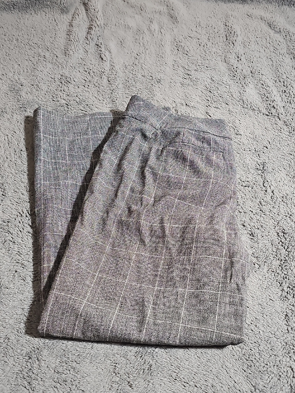 Ann Taylor 98% Wool Gray Plaid Glen Check Wide Leg Tailored Trousers Pants 10 - Picture 2 of 11